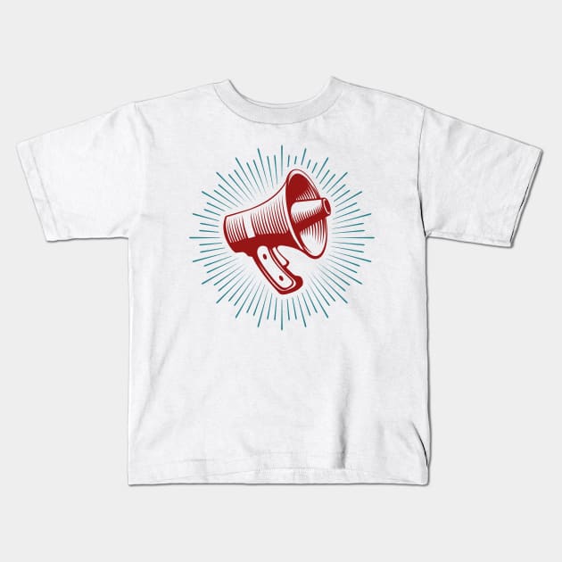 Hand Drawn Megaphone Retro Illustration Kids T-Shirt by devaleta